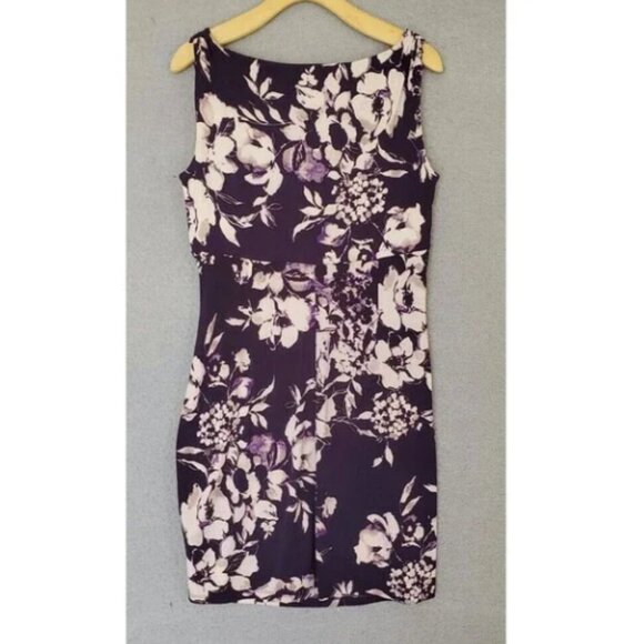 Lauren Ralph Lauren Women's Ruched Faux Wrap Purple Floral Knit Dress 12P - Picture 3 of 3